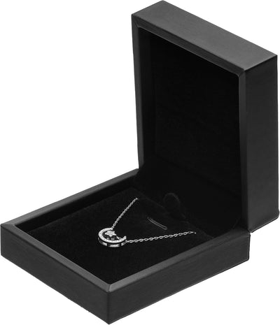 Caja colgante cuero PU para collar boda y joyas negro