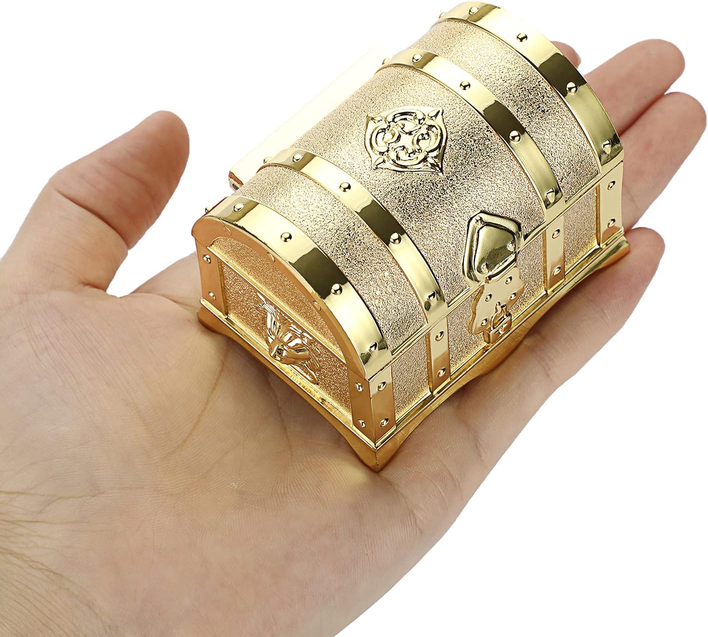 Caja joyería vintage metal grabado oro para anillos