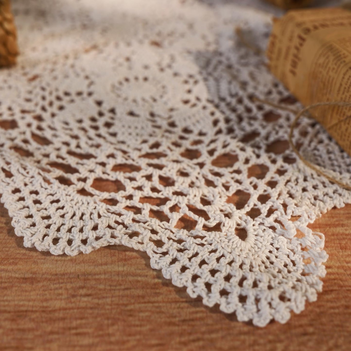 Mantel algodón ganchillo encaje 15x19pulg blanco