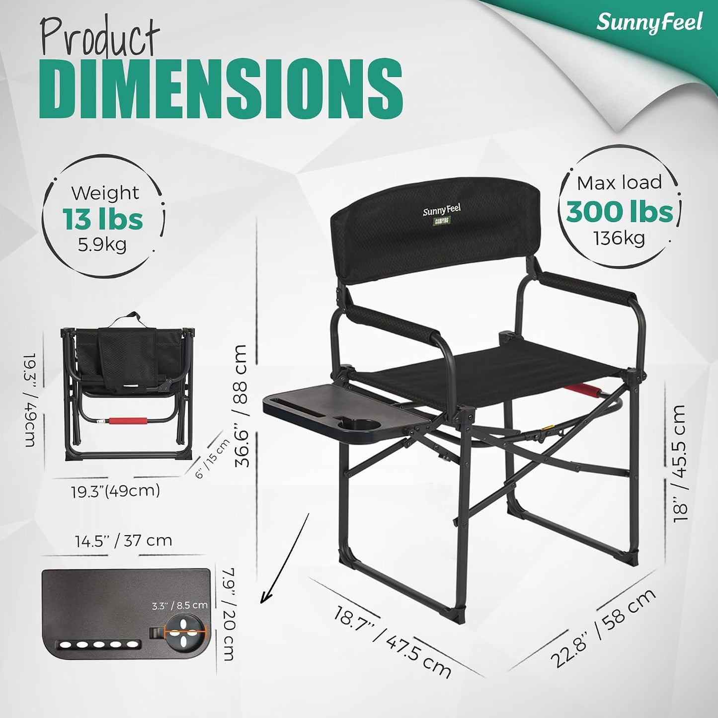Silla plegable camping gran tamaño con mesa bolsillo