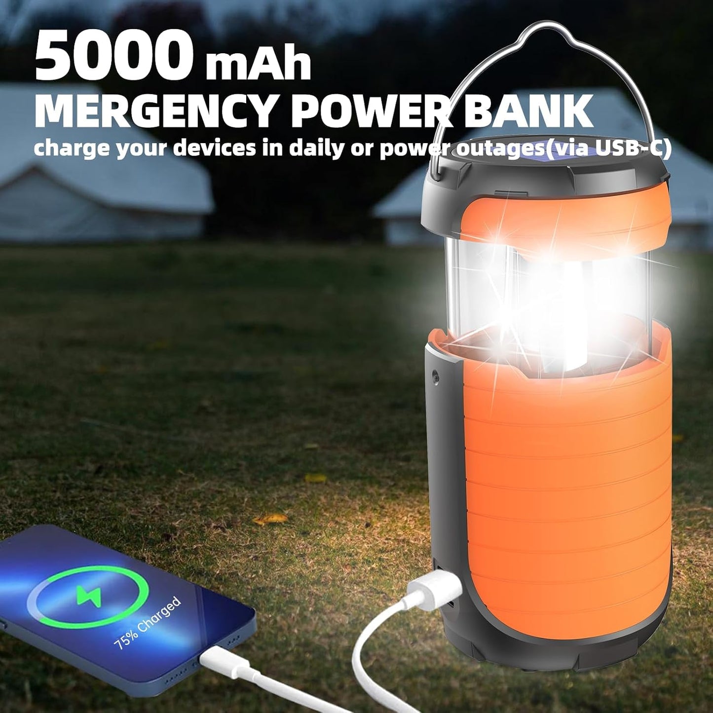 Luz led camping solar 5000ma recargable impermeable