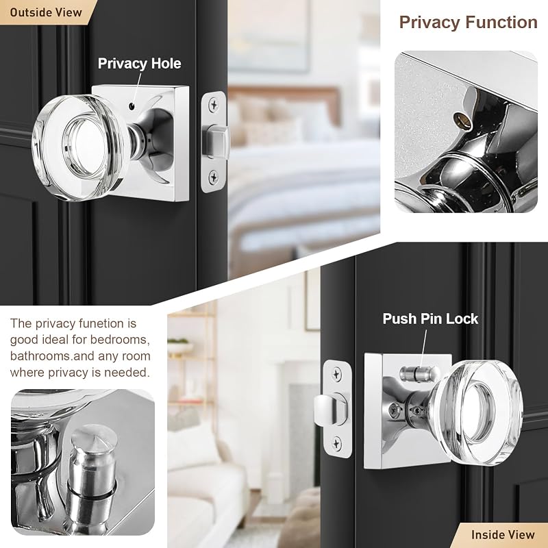 Pomo puerta cristal cromado pulido dormitorio baño