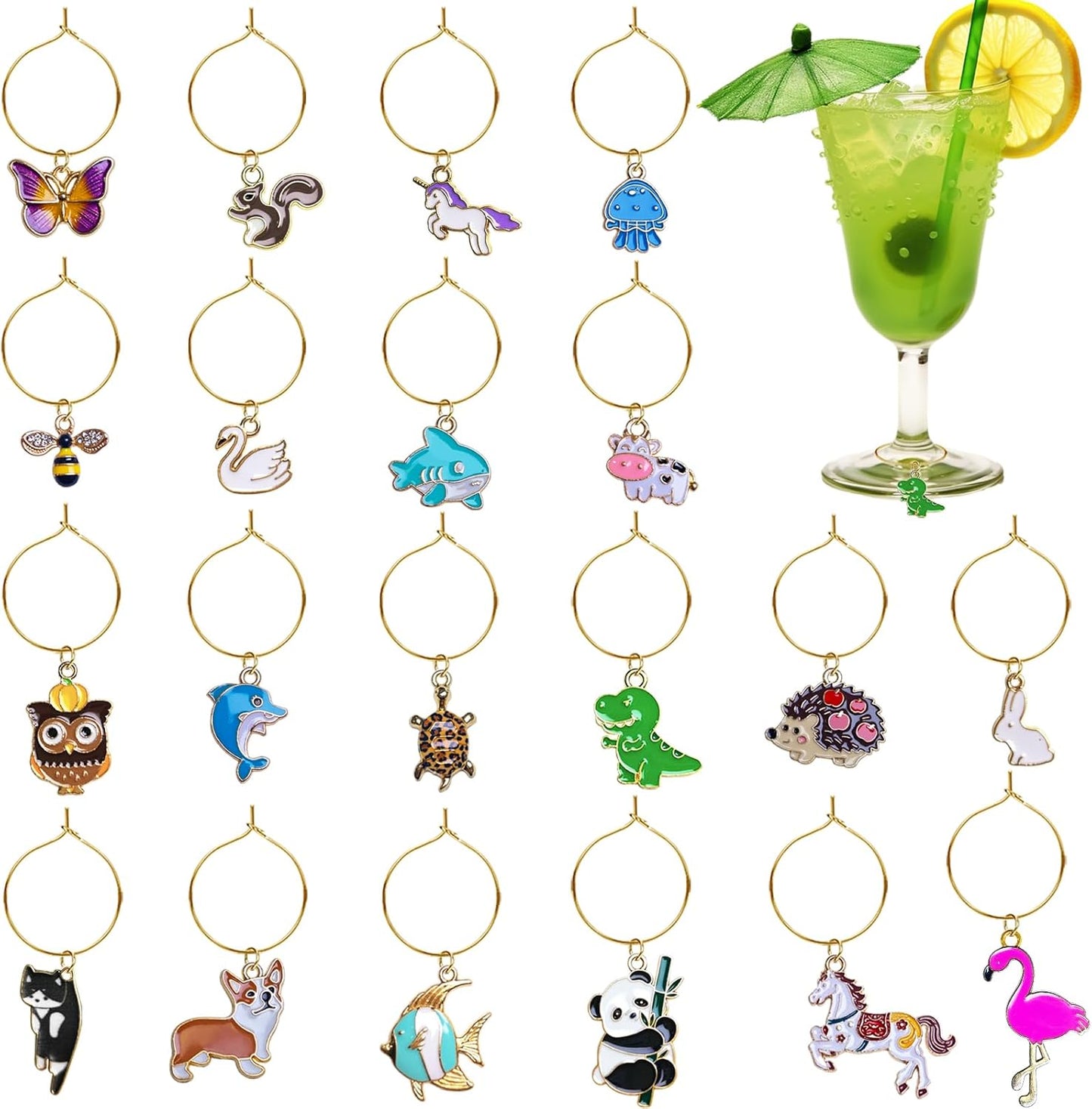 20 dijes para copas de vino, identificadores para vasos de tallo y marcadores de fiesta