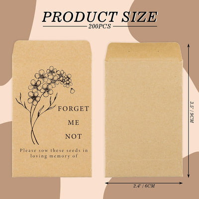 200 Paquetes Semillas Forget Me Not Sobres Kraft Autoadhesivos