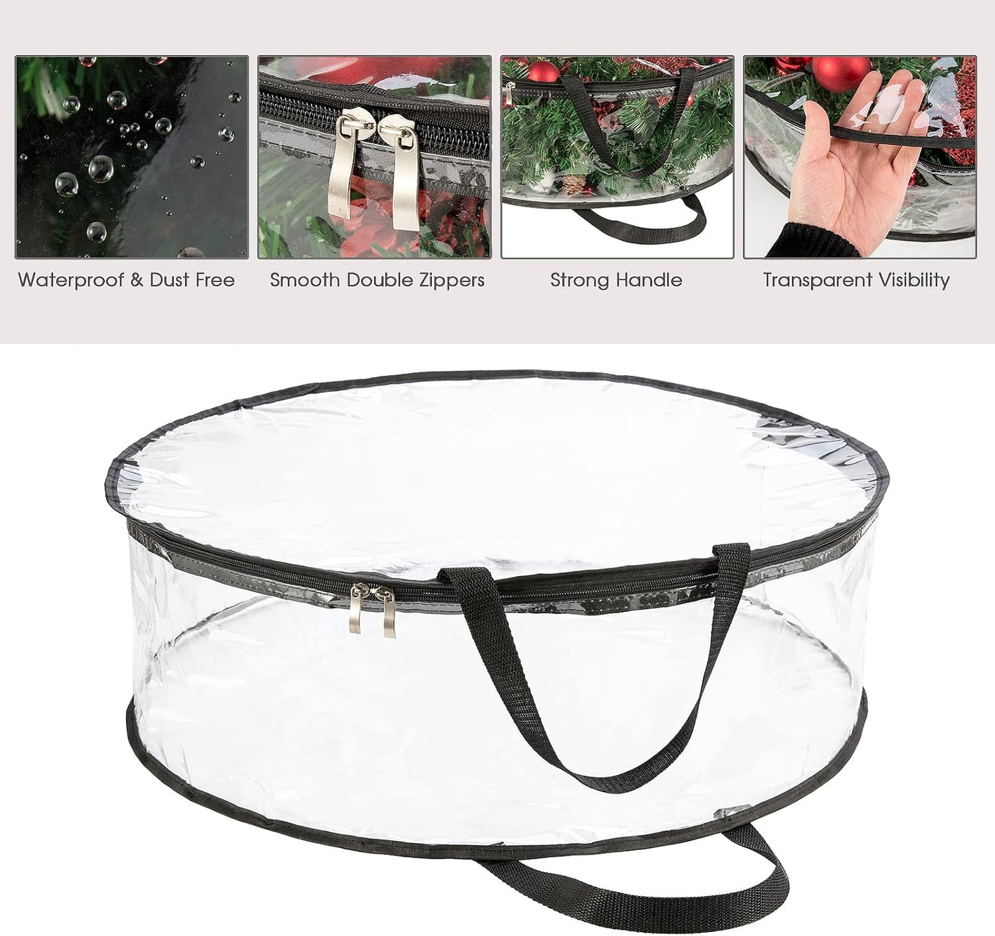 Bolsa almacenamiento transparente 24" con asa 2uds