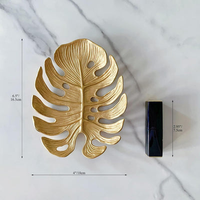 Bandeja organizadora joyas forma hoja anillo Oro