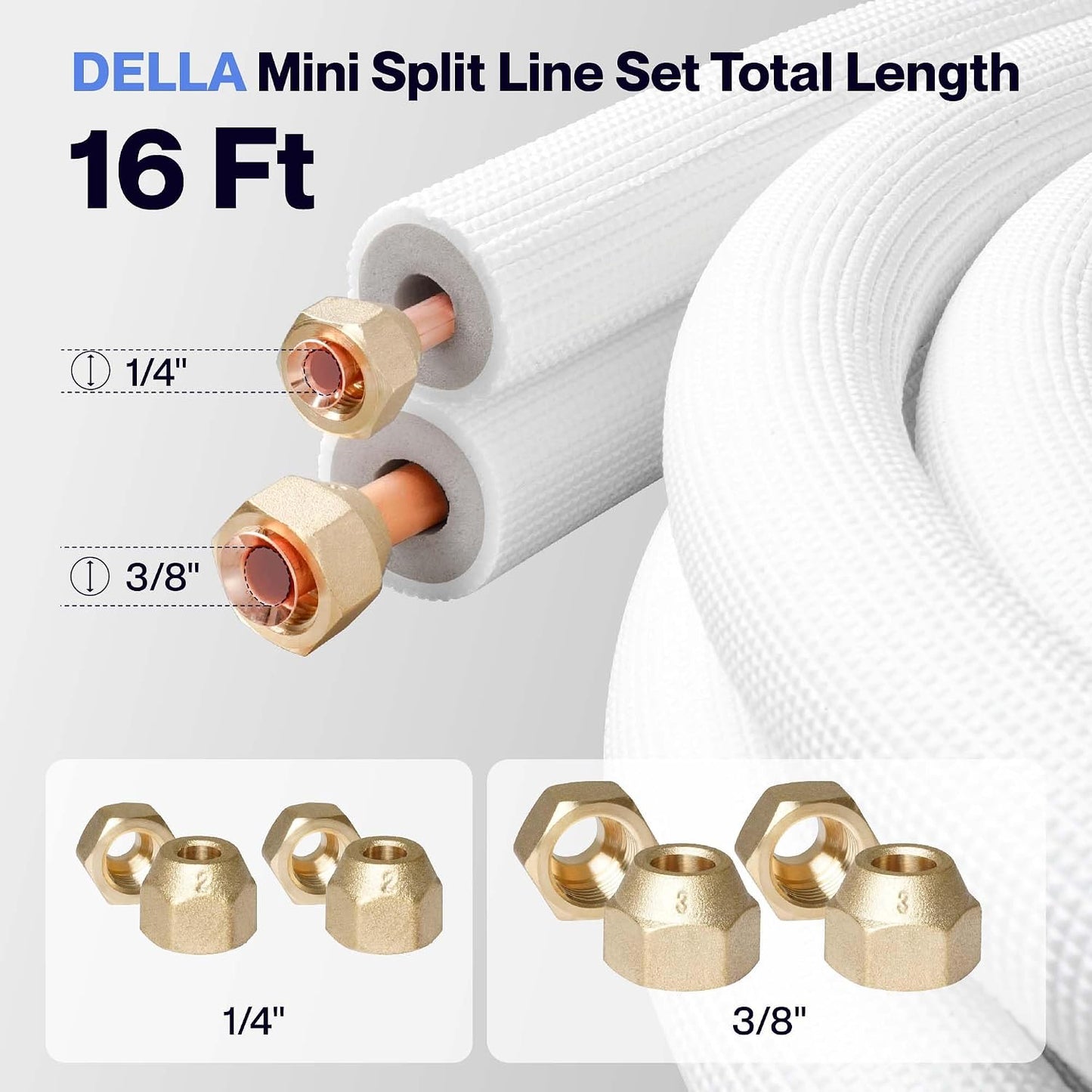 Set líneas mini split 16ft tubos cobre bobina aislada