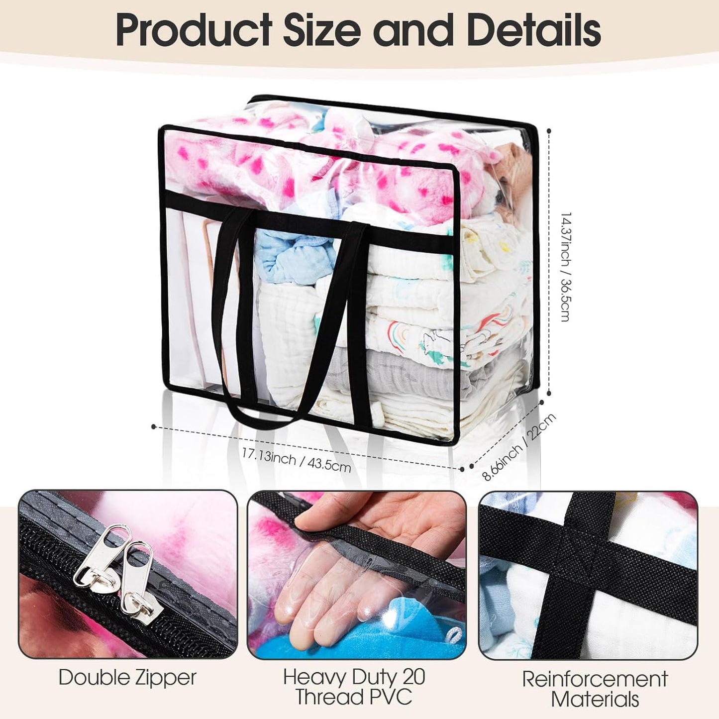6 Bolsas PVC Transparente 40L con Cremallera Almacenamiento