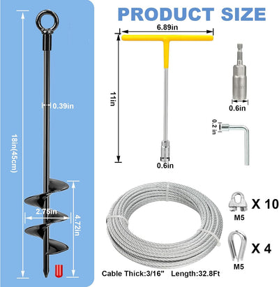 Kit 4 anclajes tierra 18" resistentes viento 32.8ft