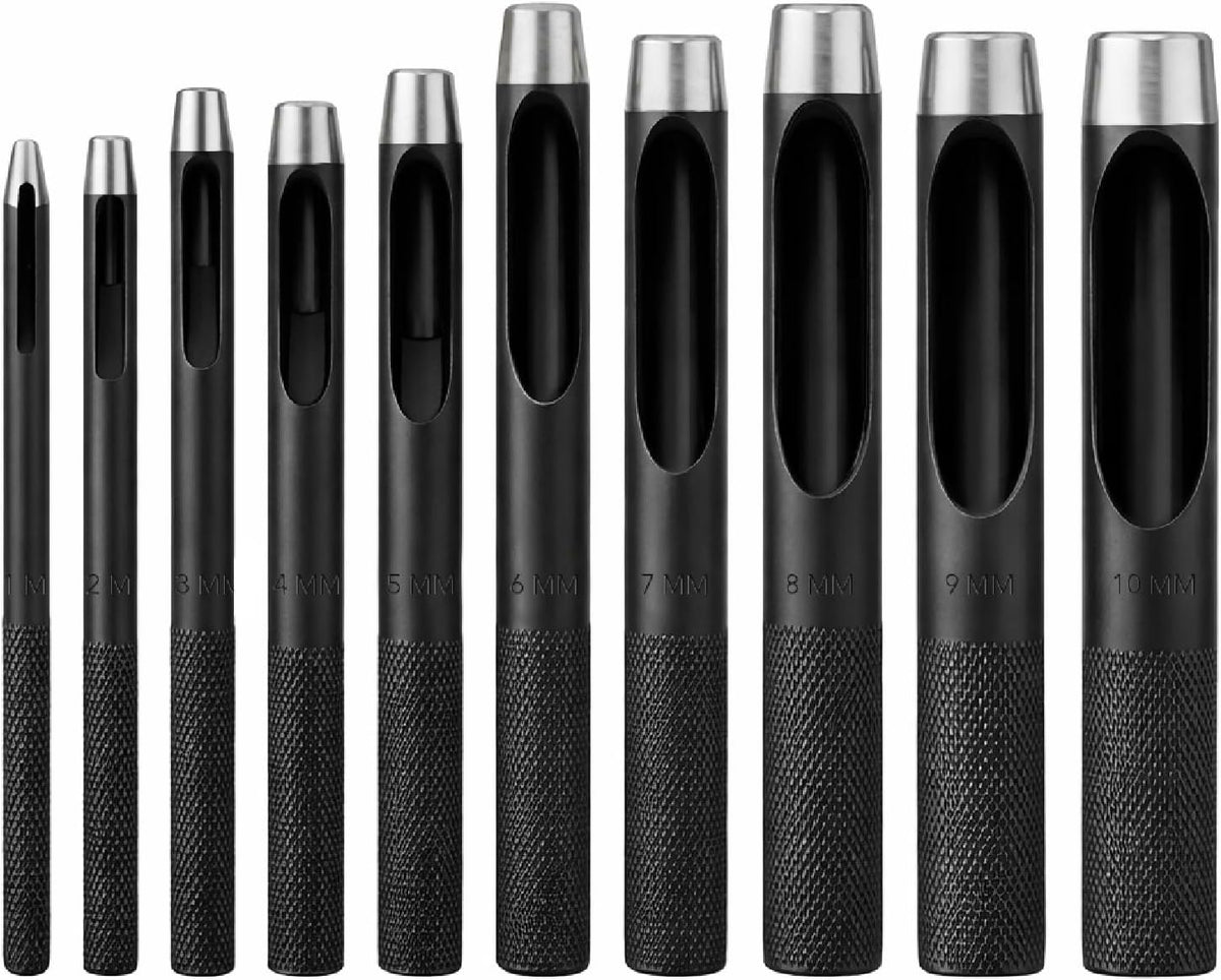 Set 10 Pzas Perforadores Cuero Acero Carbono Negro