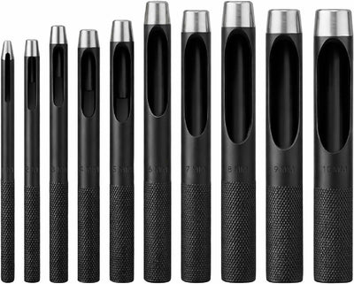 Set 10 Pzas Perforadores Cuero Acero Carbono Negro