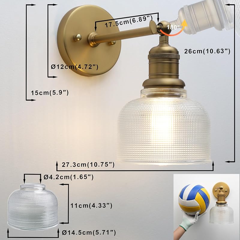 Aplique pared bohemio latón dorado cuenco rayas luz