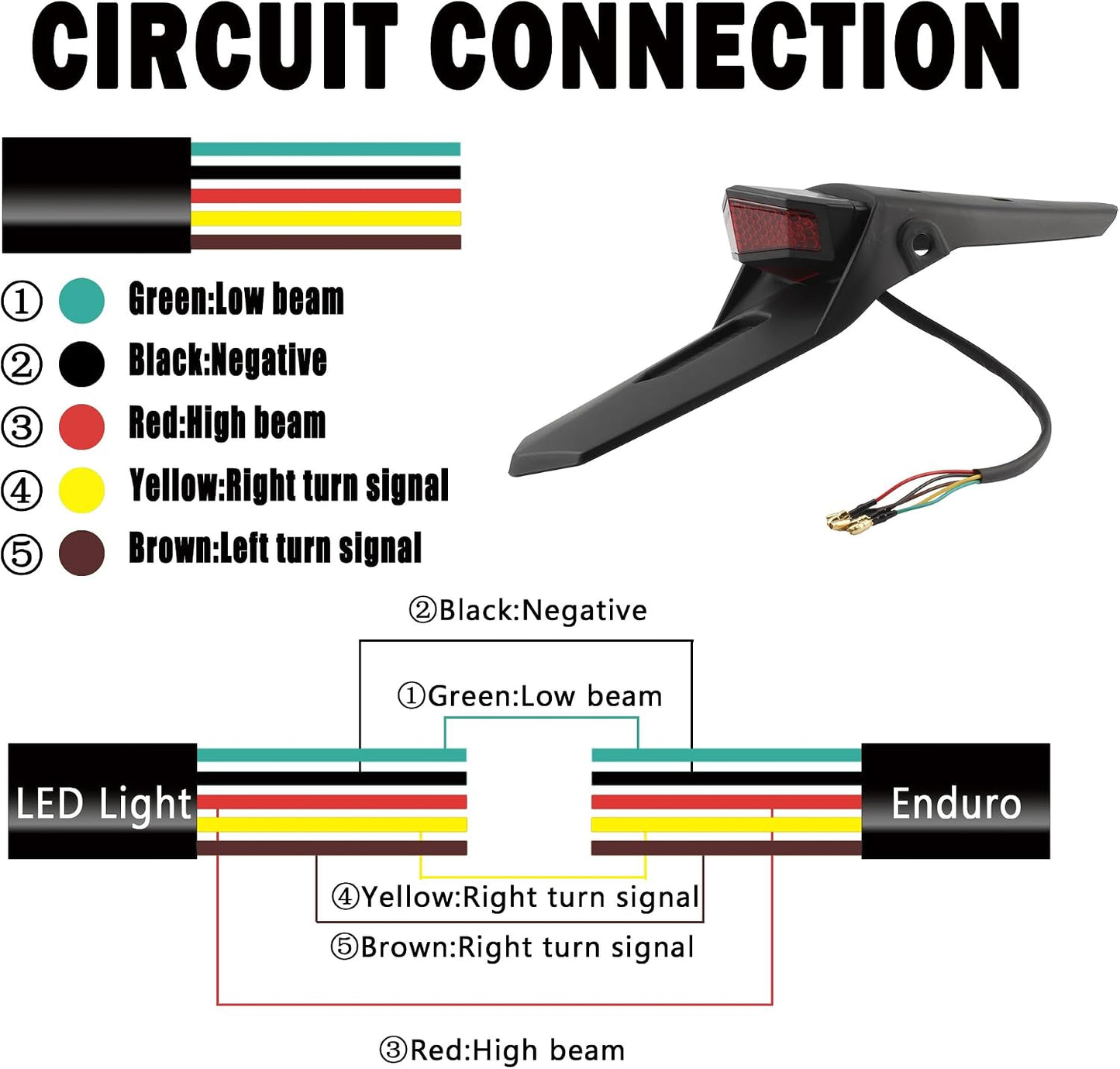 Luz trasera LED señal giro freno motocicleta rojo