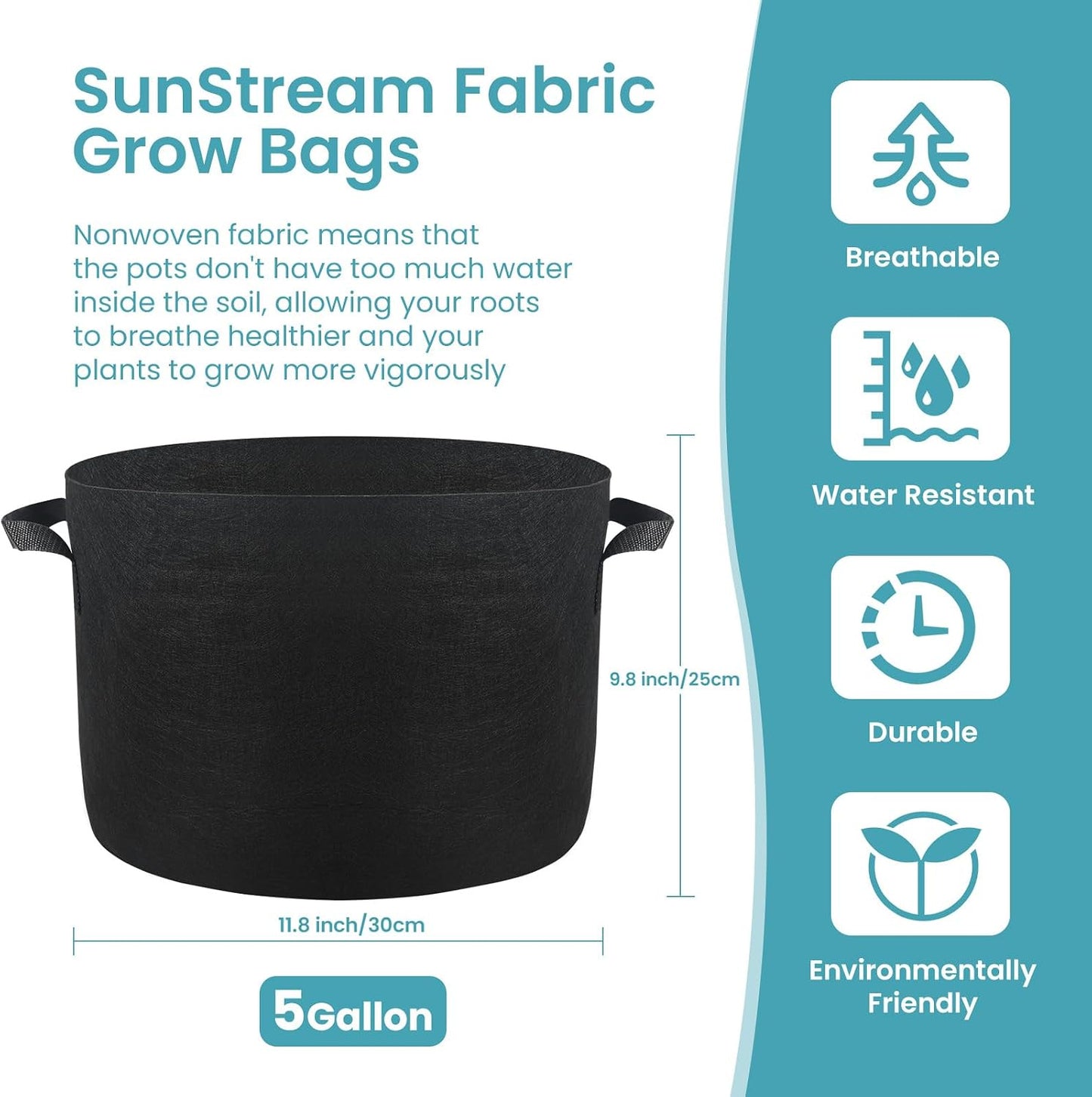 5 Pzas Bolsas Cultivo 5gal Tela No Tejida Resistente con Asas
