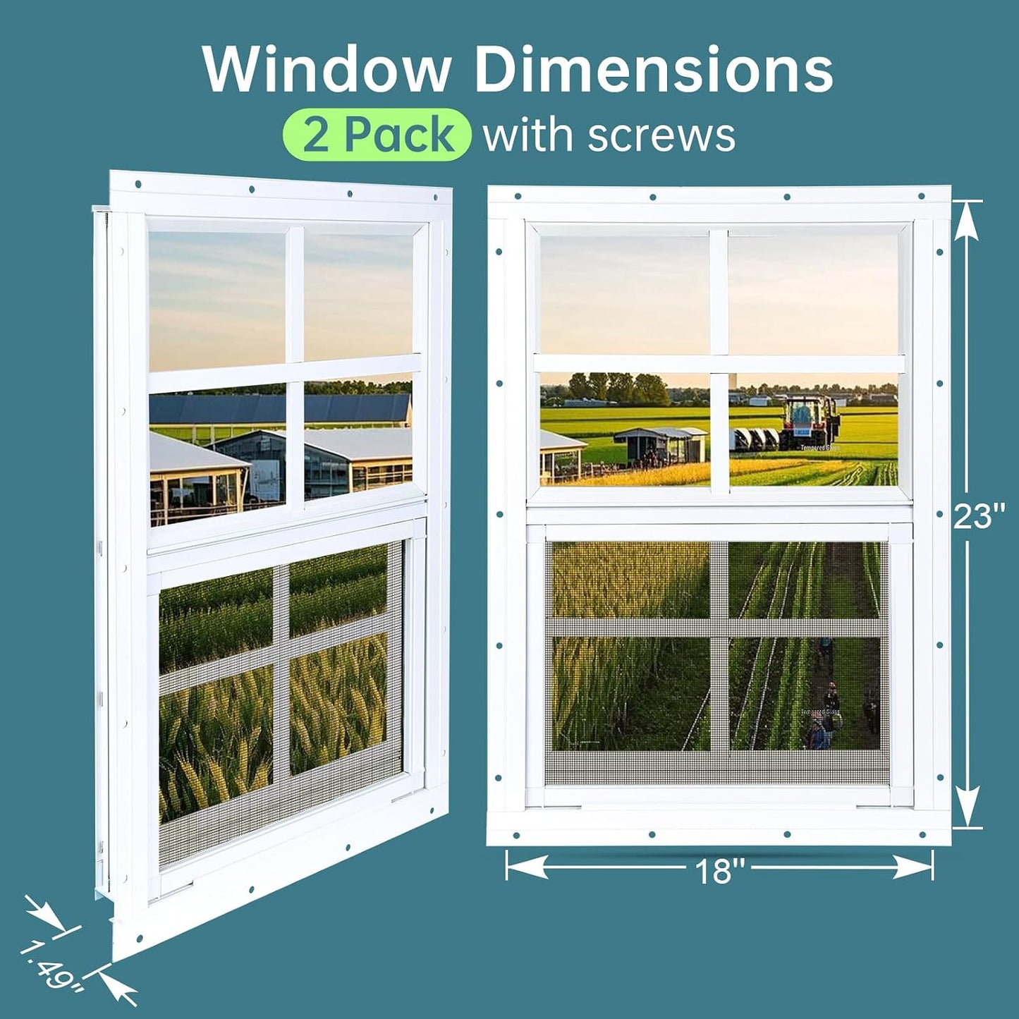 2 Ventanas Corredizas 18x23pulg Vidrio Templado Blanco