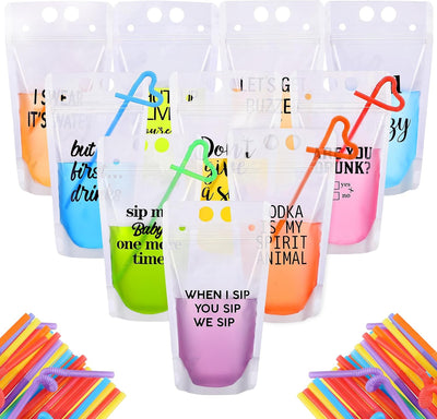 Set 30 bolsas bebida con pajita transparente para fiestas