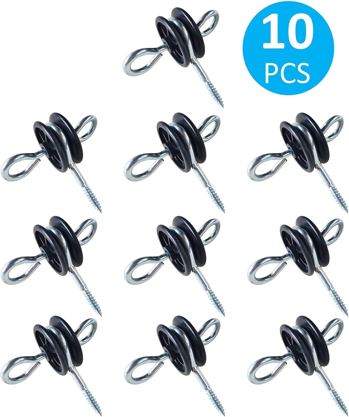 10 Anclajes Eléctricos Poste Madera Mango Negro 2 Anillos