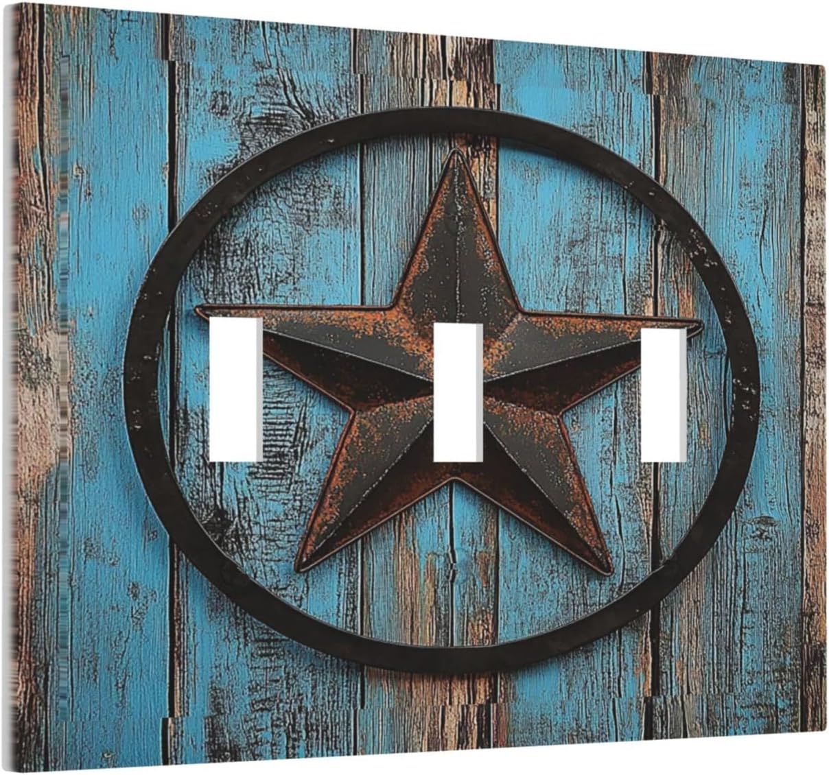 Placa triple interruptor madera rústica estrella Texas