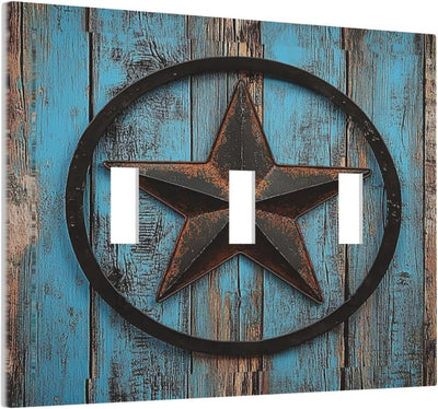 Placa triple interruptor madera rústica estrella Texas