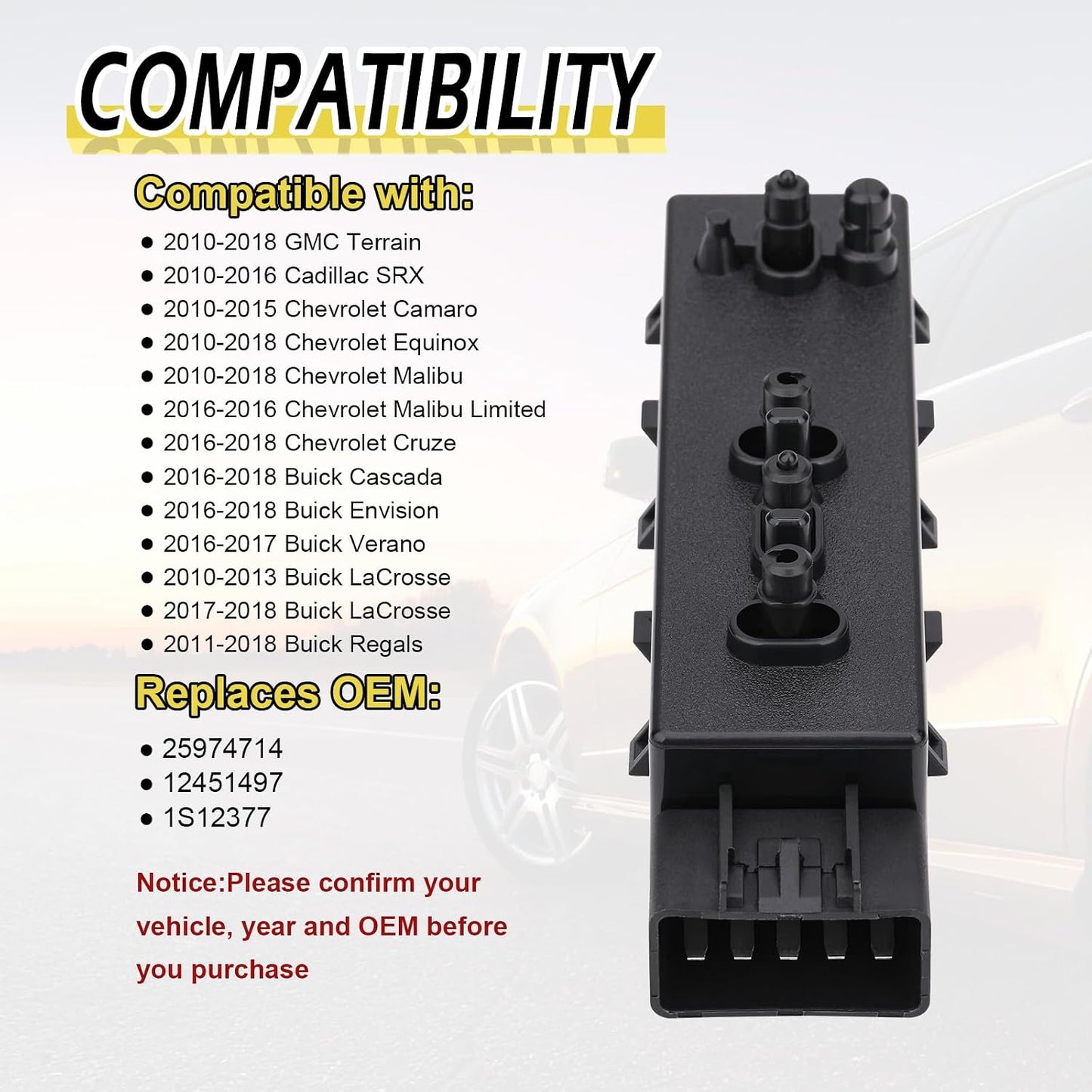 Interruptor asiento eléctrico reclinable Chevy Camaro 10-19