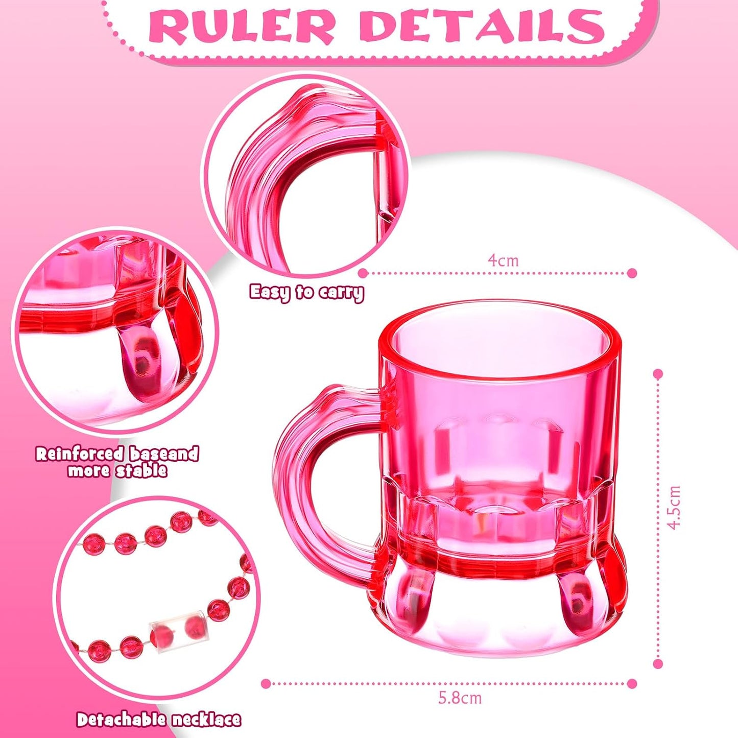 20 Vasos Chupito Plástico 1oz Rosa Asa Fiesta
