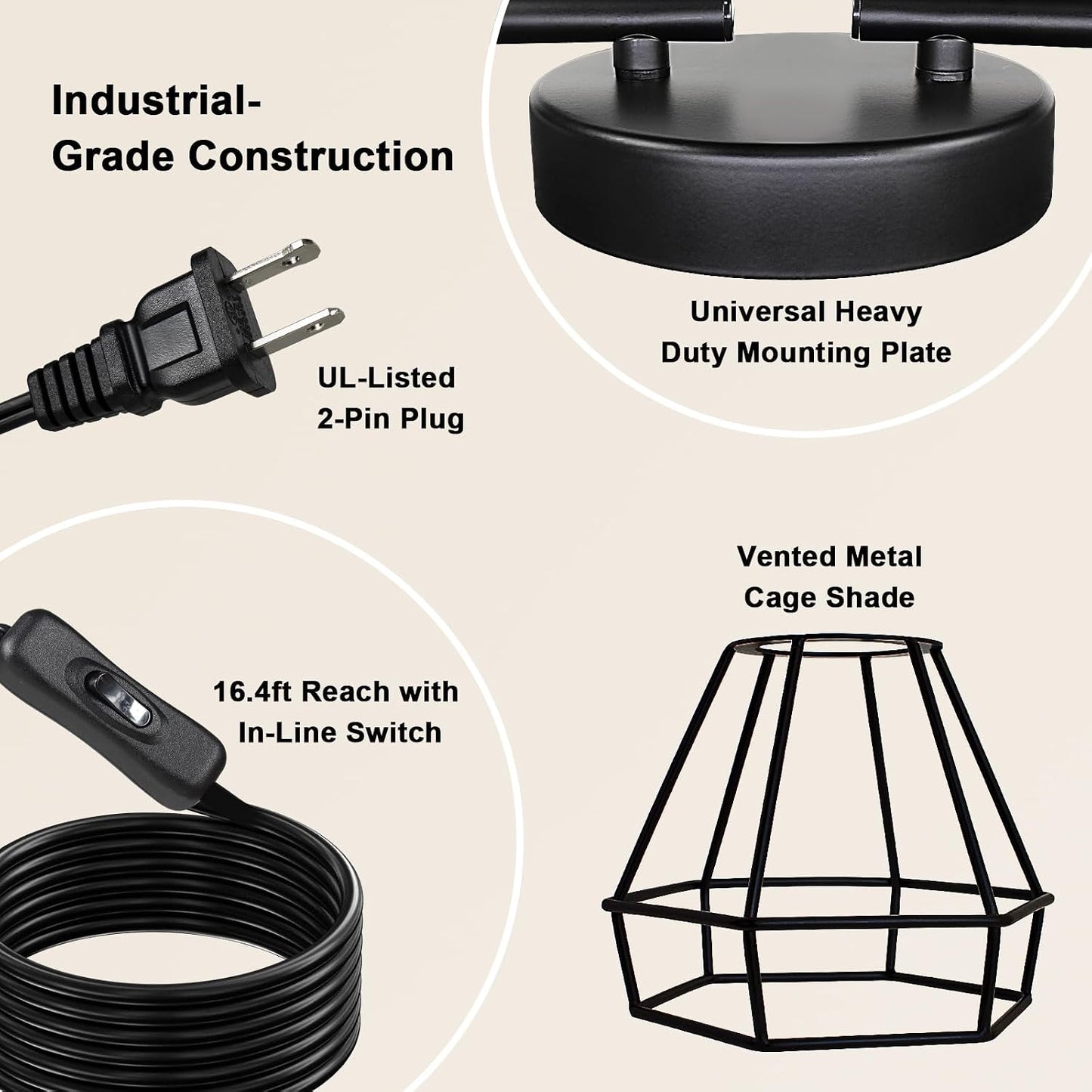 Iluminación riel enchufable 6 luces negro con cable 16.4ft