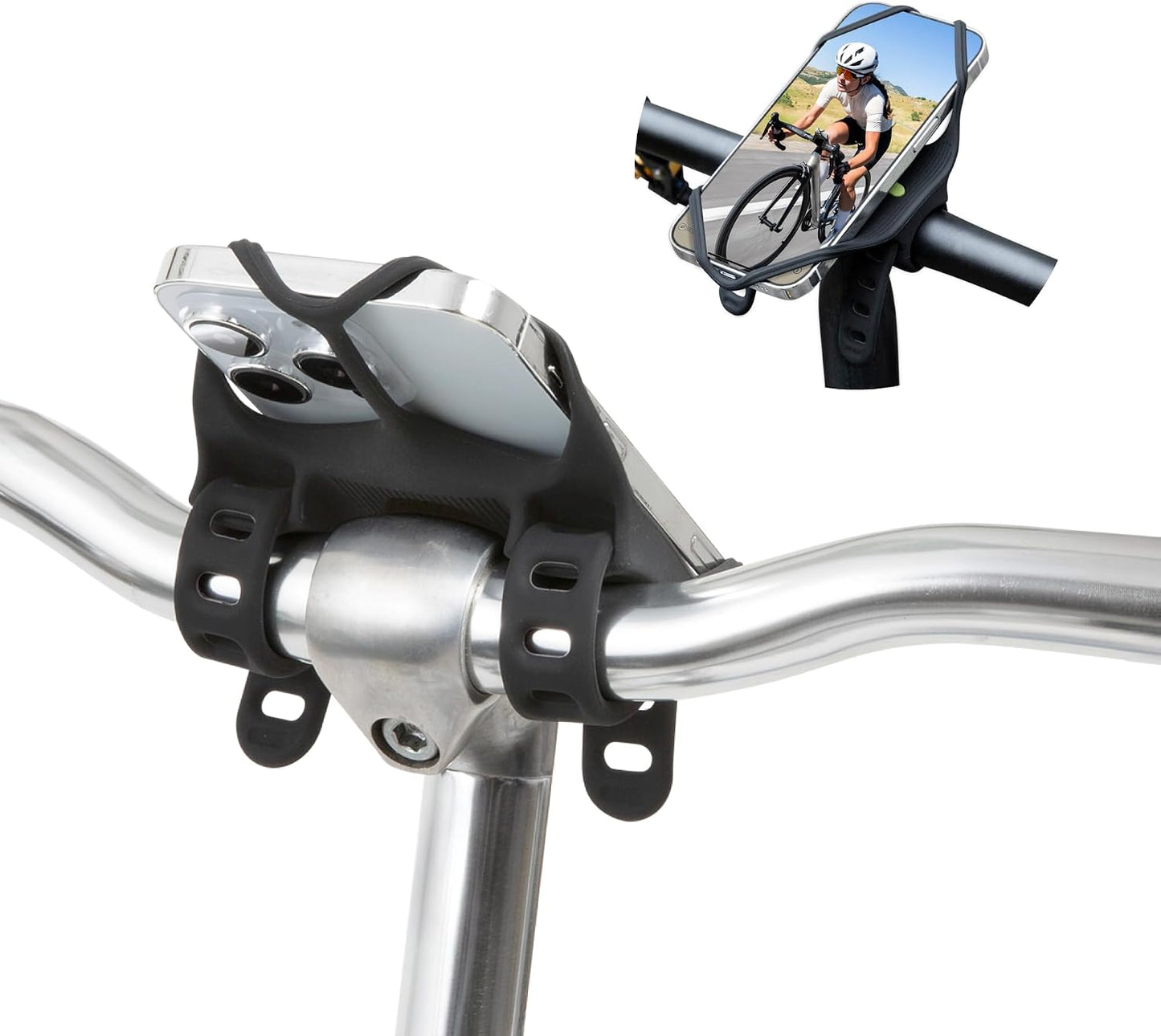 Soporte teléfono bicicleta forma V y U silicona negro