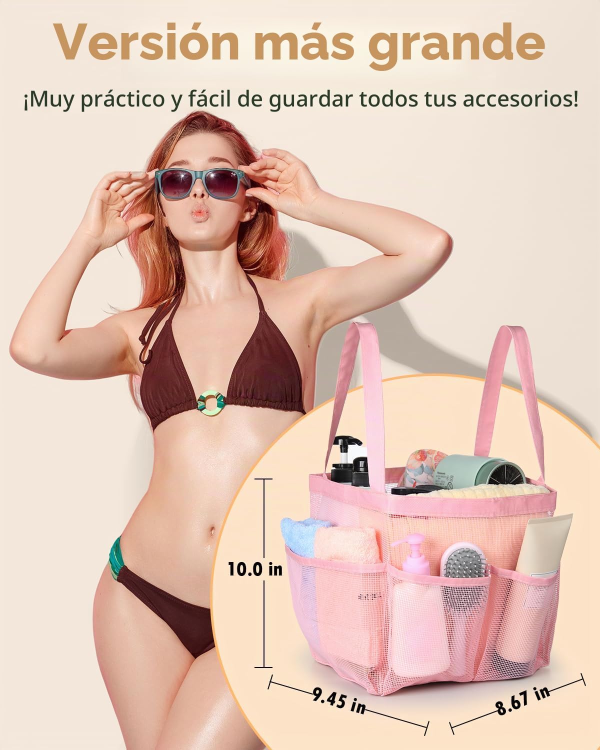 Bolsa ducha malla con 8 bolsillos portátil secado rápido
