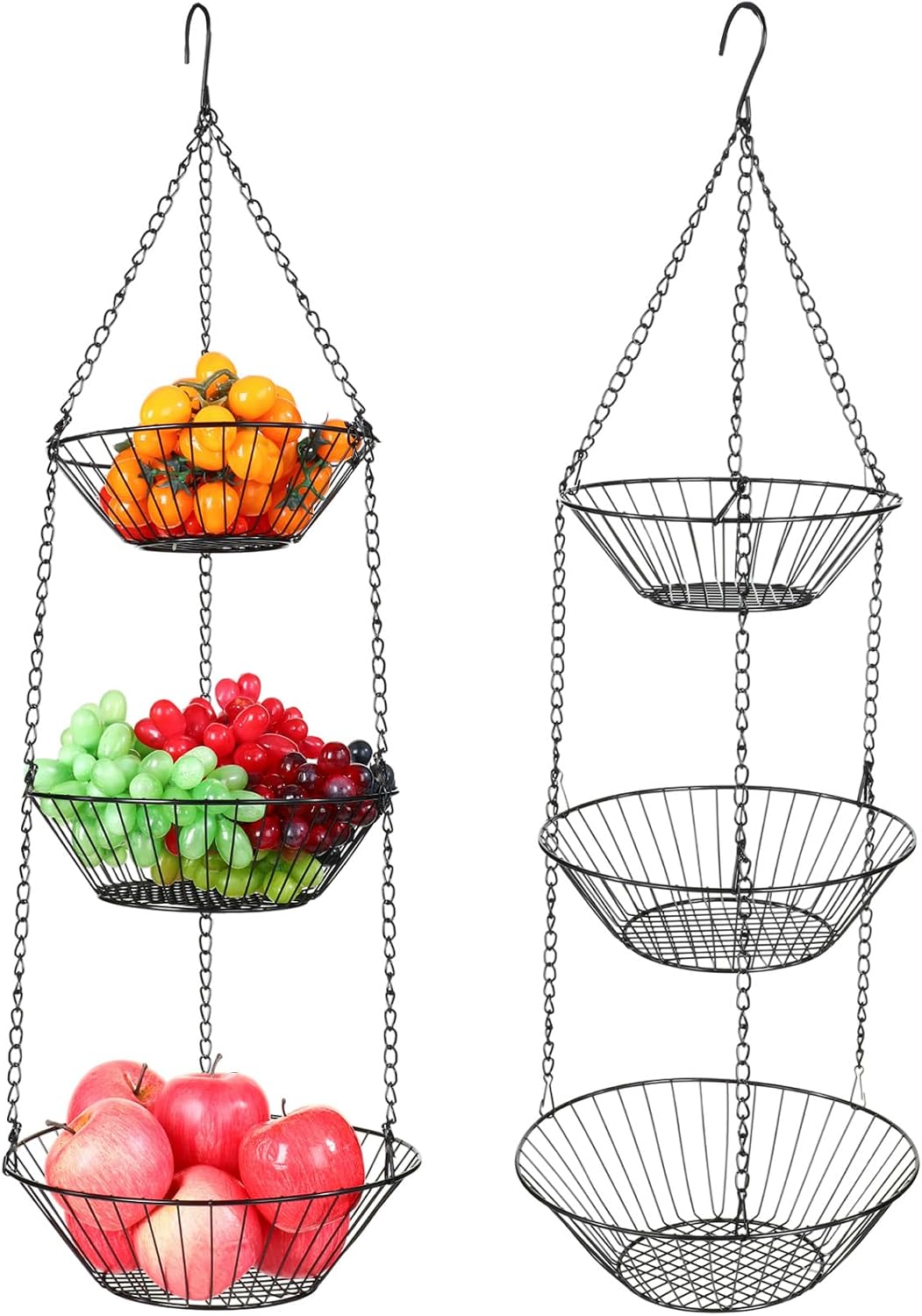 2 Cestas Frutas 3 Niveles Cadena Metal Pared Almacenamiento