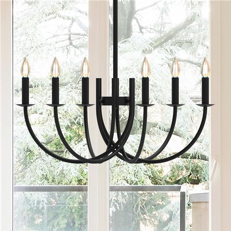 Candelabro negro hierro 27" 6 luces comedor isla cocina