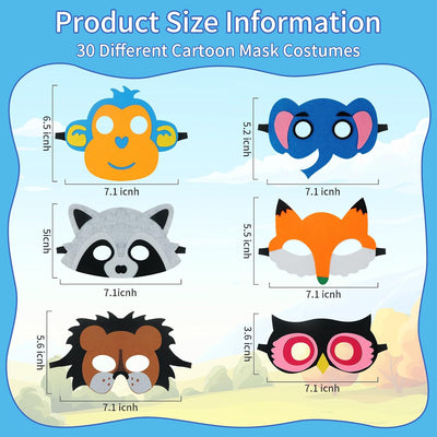 30 Pzas Máscaras Animales Fieltro para Niños