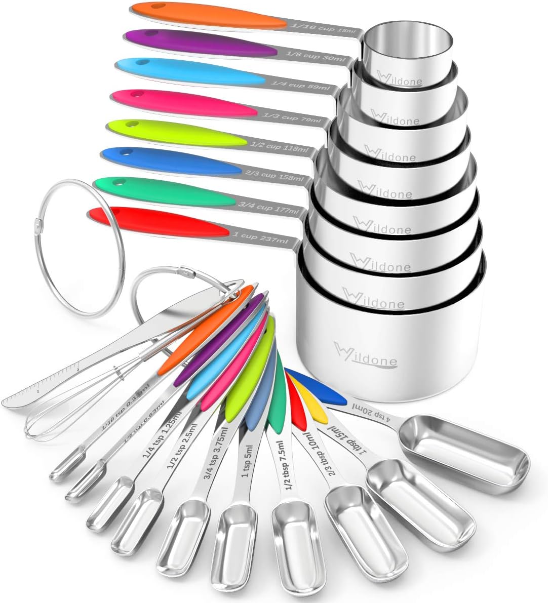 Set 20 Tazas y Cucharas Medidoras Acero Inox Apilables