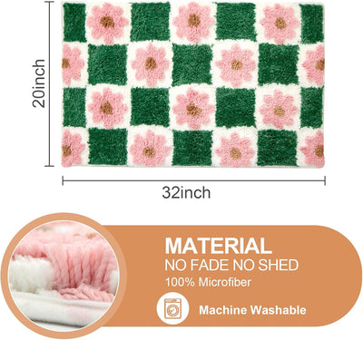 Alfombra baño microfibra verde a cuadros rosa 20x32pulg