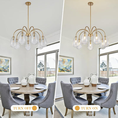 Candelabro dorado 7 luces moderno con pantallas vidrio textura