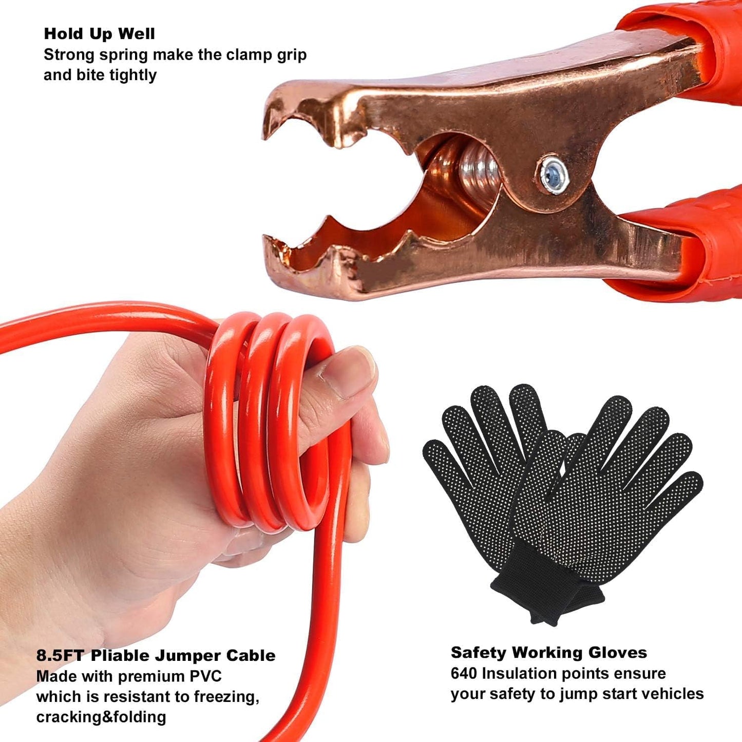 Kit emergencia carretera con cables puente martillo pala