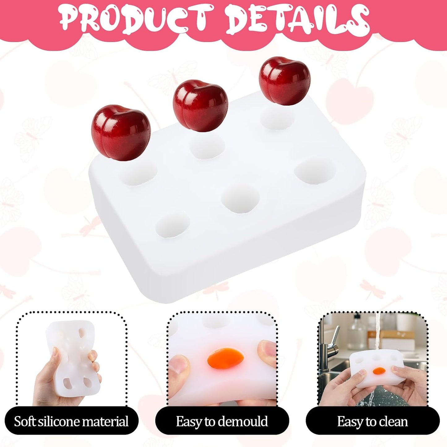 Molde silicona cereza 6 cavidades para chocolate y pasteles blanco