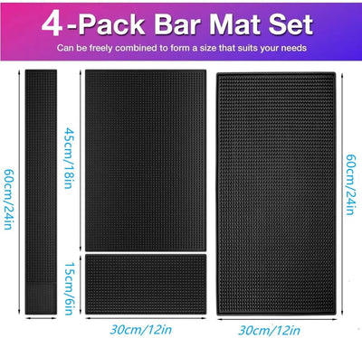 Set 4 Tapetes Bar Antiderrapantes Goma Negra 24x12 18x12 23x3 12x6