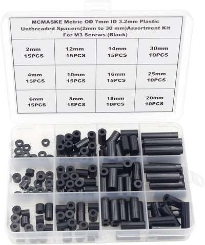 Kit espaciadores plástico métrico 7mm DI 3.2mm negro