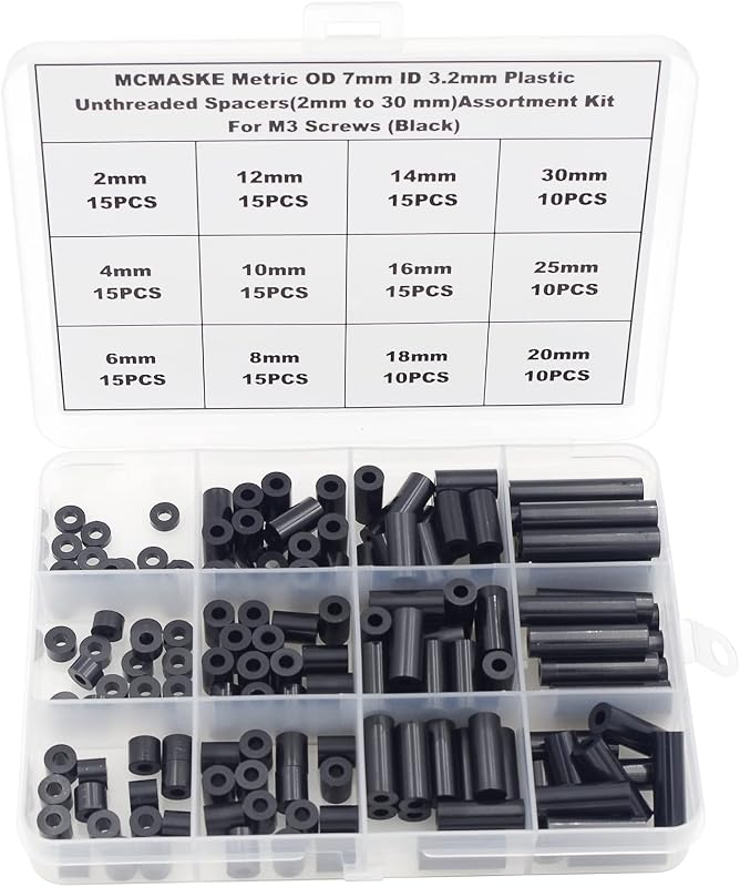 Kit espaciadores plástico métrico 7mm DI 3.2mm negro