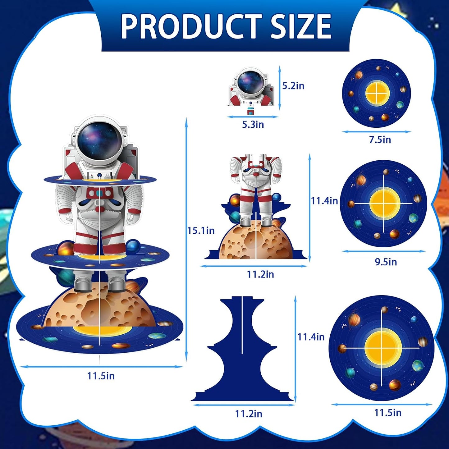 Soporte cupcakes astronauta azul 3 niveles fiesta espacial