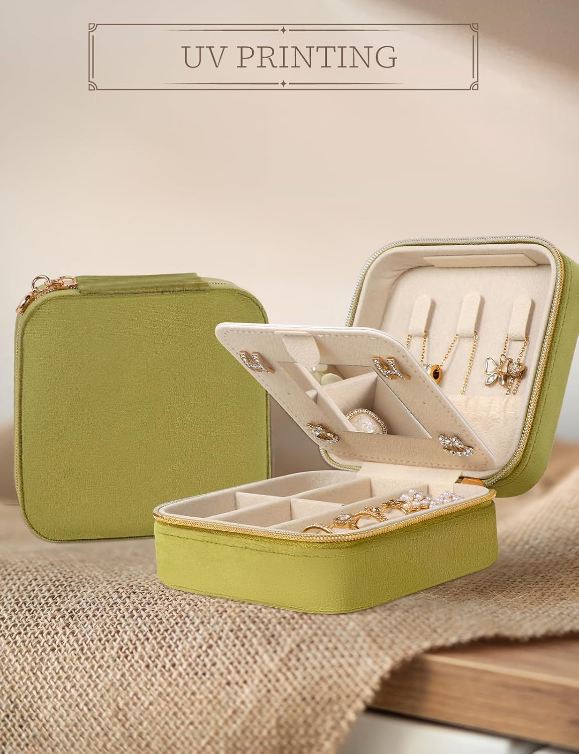 Estuche terciopelo para joyas niñas y mujeres con espejo