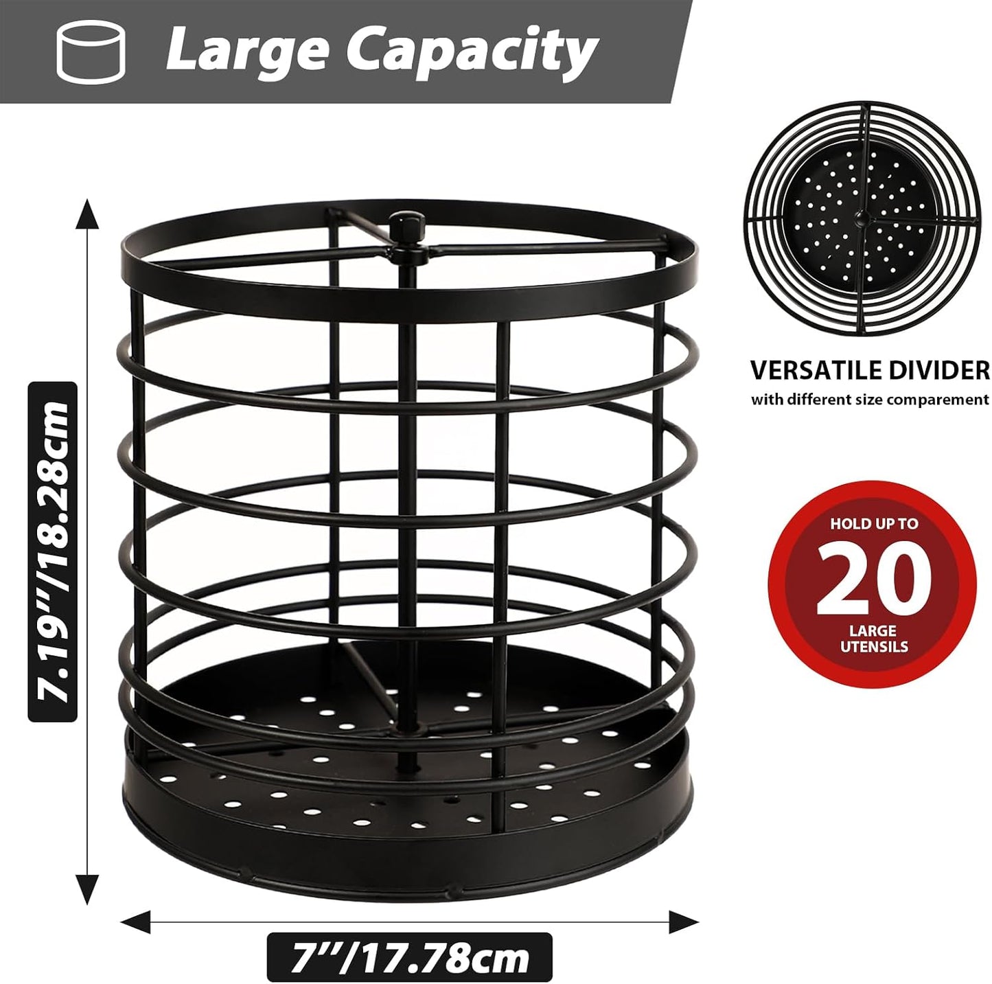 Organiz. utensilios cocina giratorio 7.2x7pulg base pesada