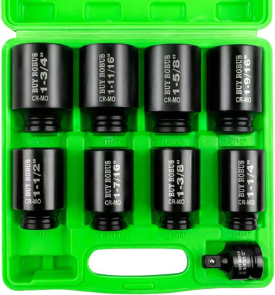 Set enchufes impacto 1/2" 9 pzas SAE Cr-Mo 1-1/4 a 1-3/4