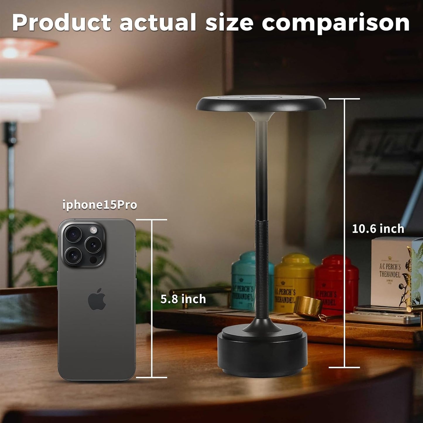 Lámpara Mesa LED Inalámbrica 5200mAh Negro