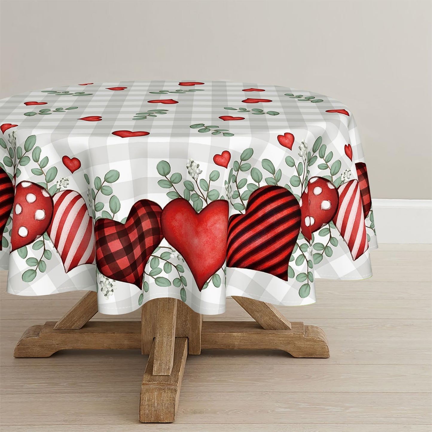 Mantel redondo San Valentín 70x70pulg corazones rojos lavable