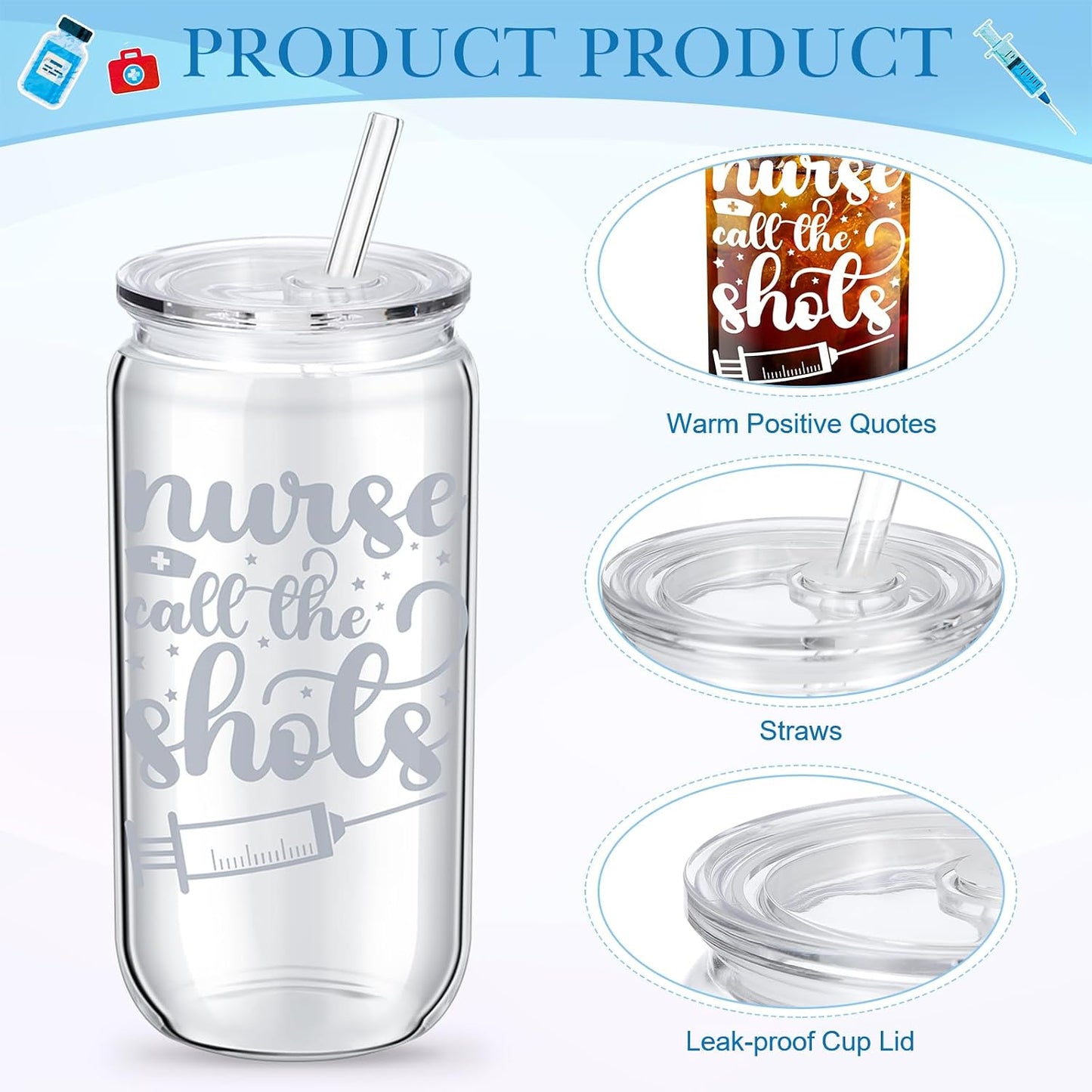 Set 16 regalos enfermera con vasos 16oz, pajitas y tarjetas