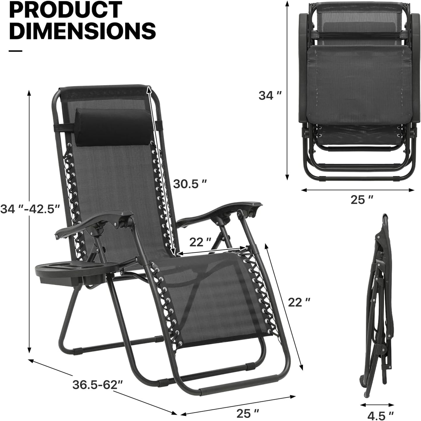 Silla reclinable plegable para exteriores color negro
