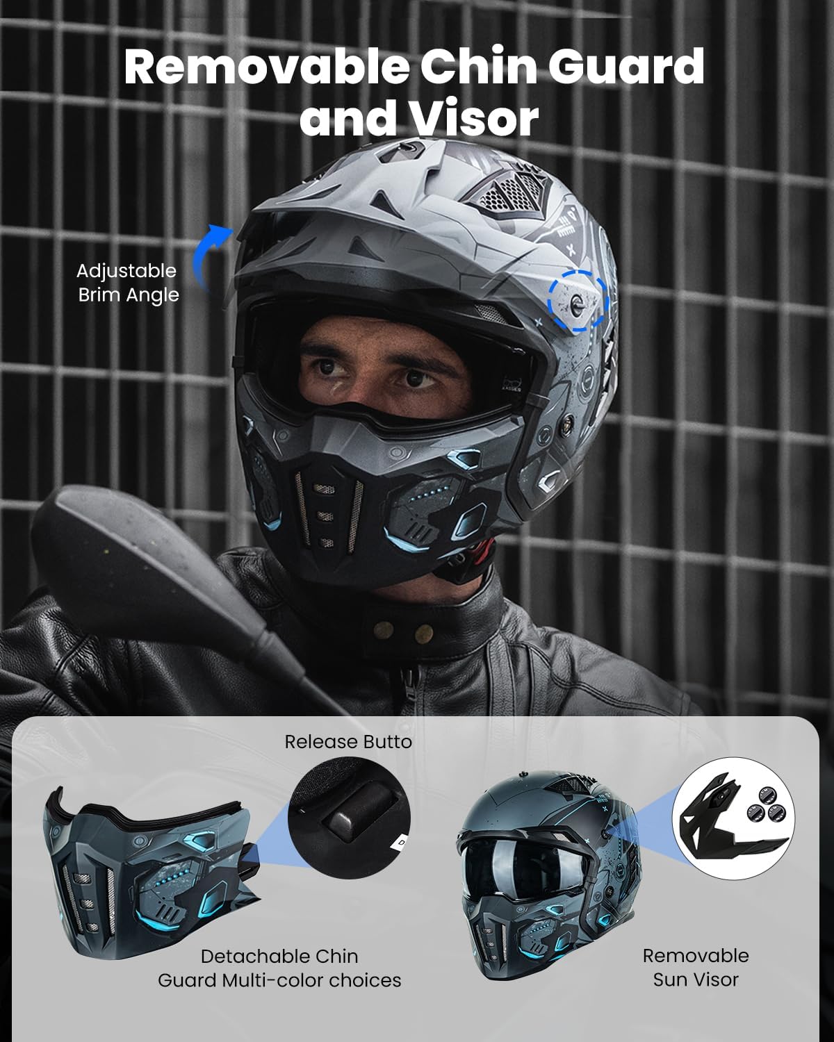 Casco medio cara abierta retro para motociclista Meca Azul