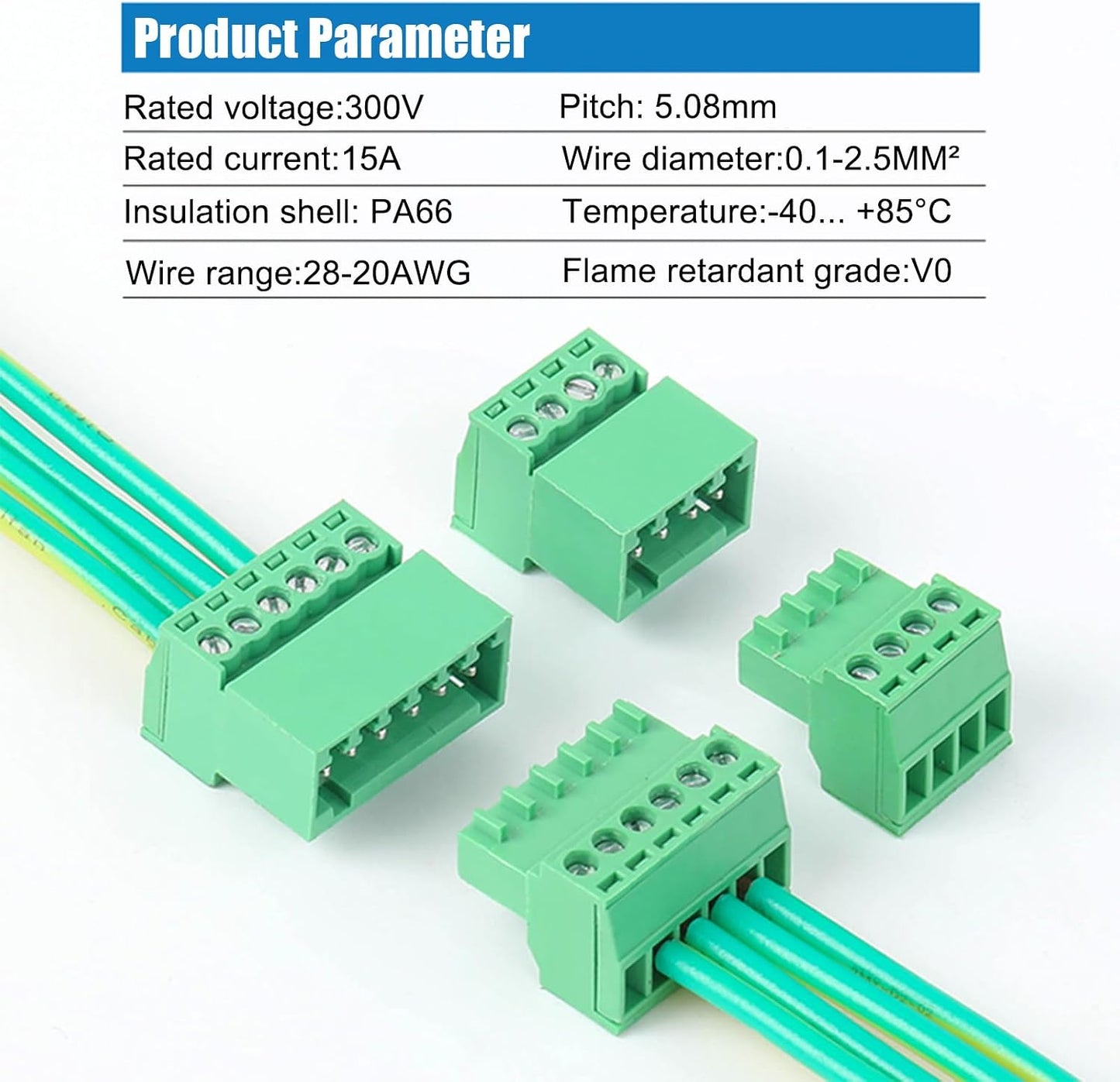 Juego 5 conectores PCB 4 pines 0.200pulg enchufe Phoenix