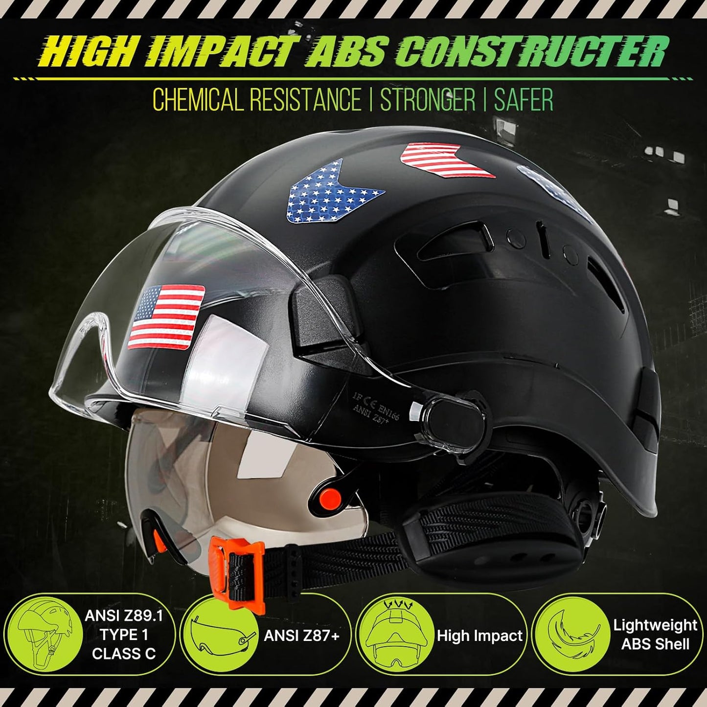 Casco construcción OSHA visor claro y tintado